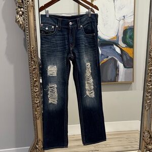 True Religion Navy Distressed Relaxed Jeans